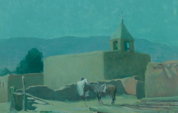 Лошадь, храм, Oscar Edmund Berninghaus, Old Mission at Taos