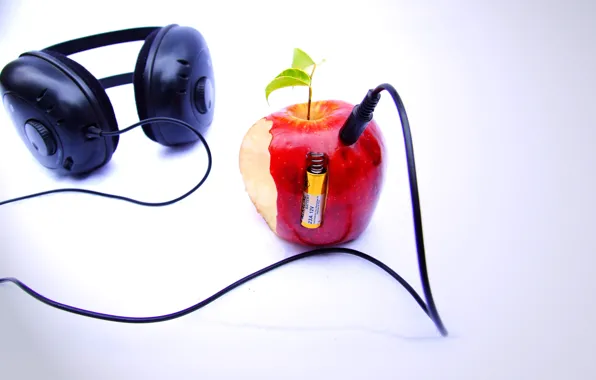 Картинка яблоко, наушники, плеер, background beatles n apple