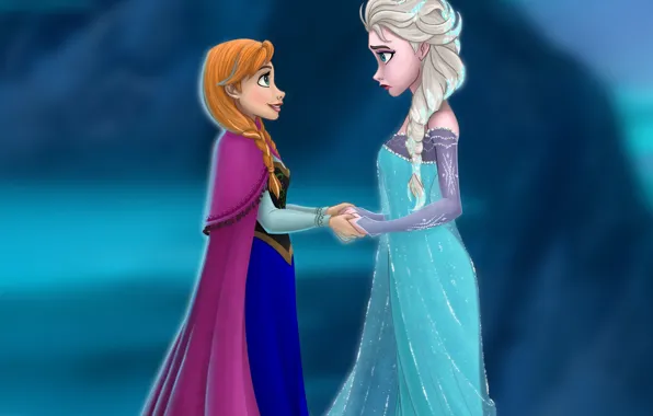 Картинка Frozen, Disney, сестры, Анна, Anna, платья, Дисней, Elsa