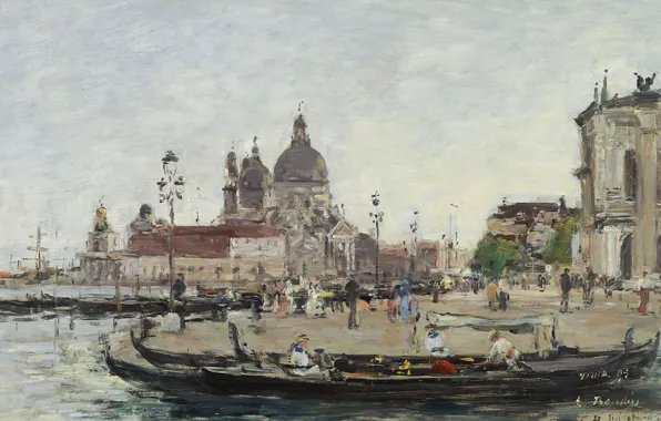Лодка, картина, собор, городской пейзаж, Эжен Буден, Eugene Boudin, Венеция. Салюте
