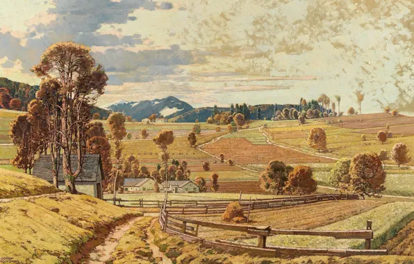 Картинка Осенний пейзаж, Autumn landscape, Austrian painter, австрийский живописец, oil on canvas, Josef Stoitzner, Йозеф Стойцнер