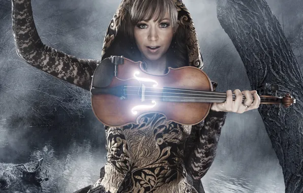 Картинка взгляд, ночь, луна, скрипка, music, violin, Lindsey Stirling, Линдсей Стирлинг