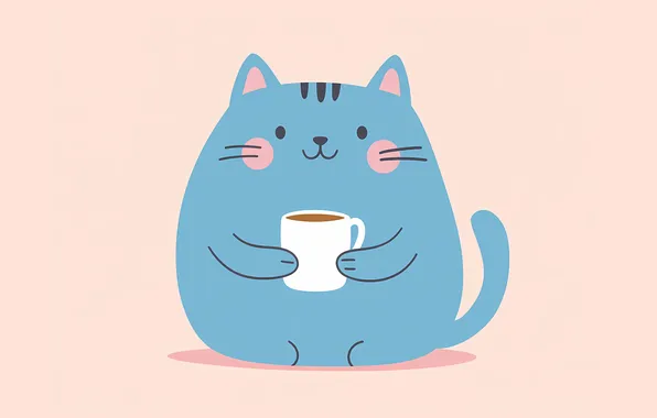Кошка, кот, взгляд, синий, голубой, чай, рисунок, кофе