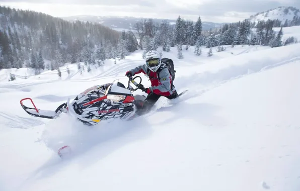 Снег, Snow, снегоход, Polaris, snowmobile, Полярис