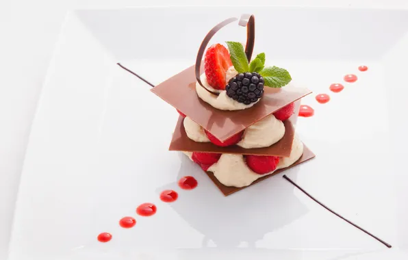 Картинка шоколад, клубника, desert, крем, десерт, ежевика, chocolate, strawberry