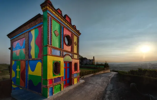 Картинка здание, Италия, разноцветное, часовня, Italy, La Morra, Cappella del Barolo, Barolo Chapel