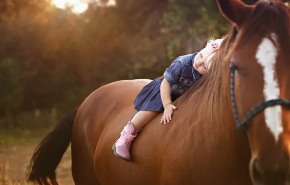 Картинка лошадь, девочка, ребёнок