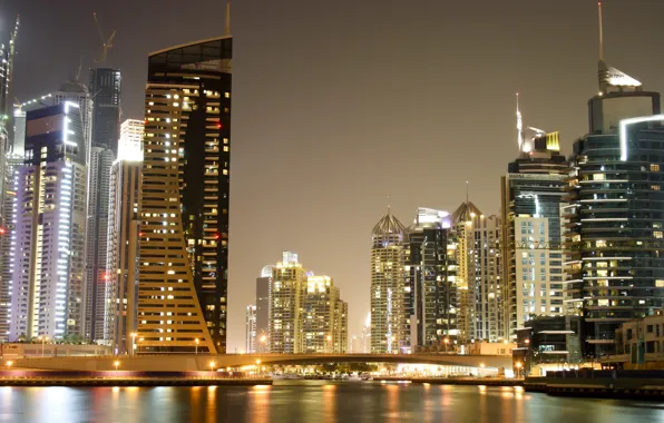 Ночь, город, огни, ночной город, Dubai