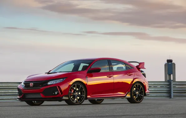 Облака, красный, ограждение, Honda, хэтчбэк, пятидверный, 2019, Civic Type R