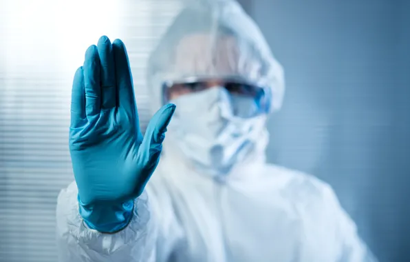 Laboratory, latex gloves, biological suit