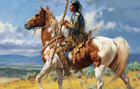 Artistic, first people, native american riding horse painting, .Native American HD