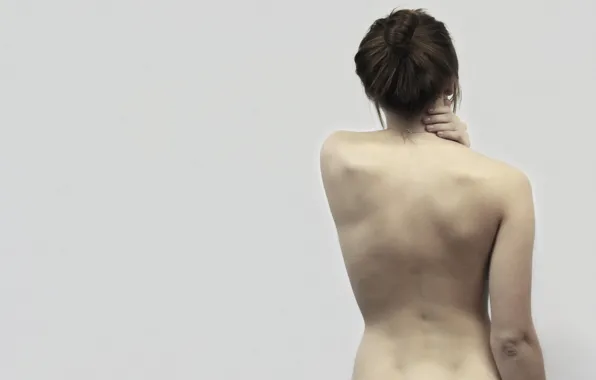 Girl, woman, nude, brunette, back, female, spine
