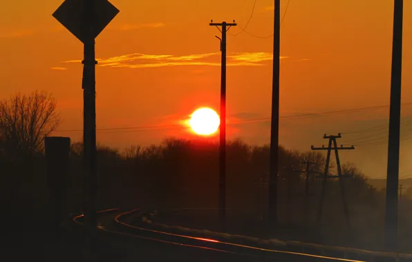 Небо, солнце, закат, железная дорога, sunshine, sunset, railway, moldova
