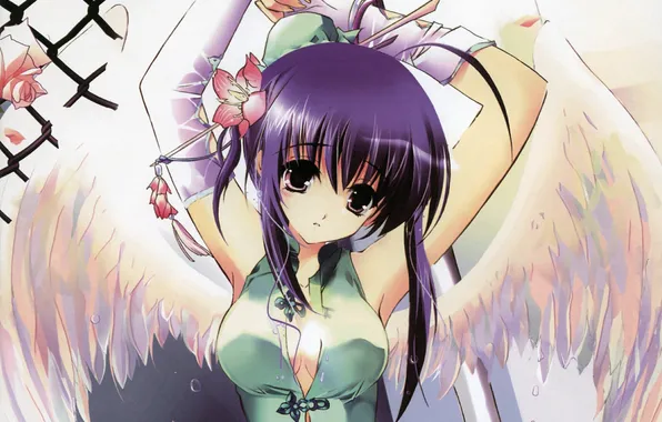 Картинка девушка, цветы, розы, крылья, ангел, аниме, арт, misakura nankotsu