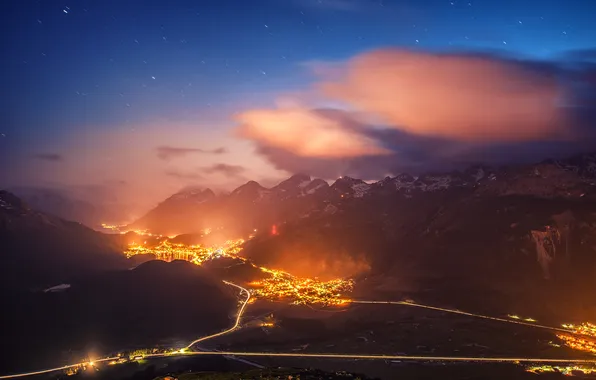 Город, дороги, гора, Switzerland, St. Moritz