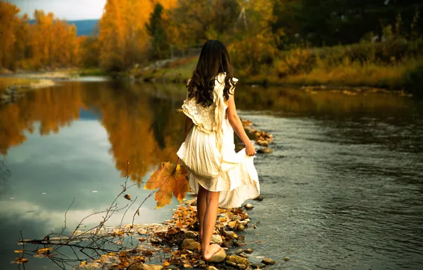 Девушка, река, камни, платье, Lichon