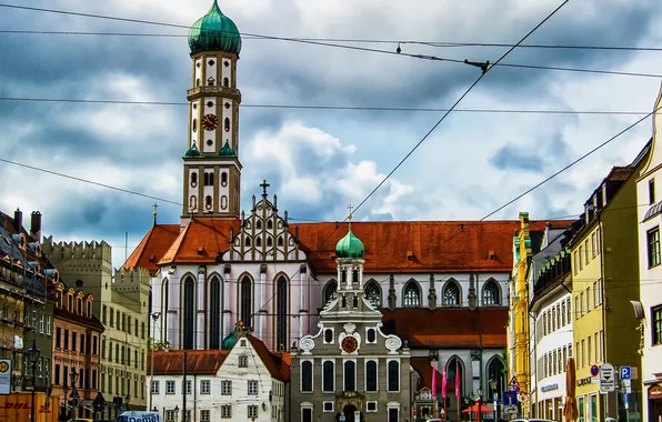 Картинка башня, дома, Германия, Бавария, площадь, собор, Аугсбург