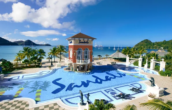 Океан, pool, курорт, Карибы, Caribbean, luxury resort, St.Lucia