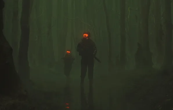 Туман, Лес, Арт, Фантастика, Oblivious Seekers, Солдат в тумане