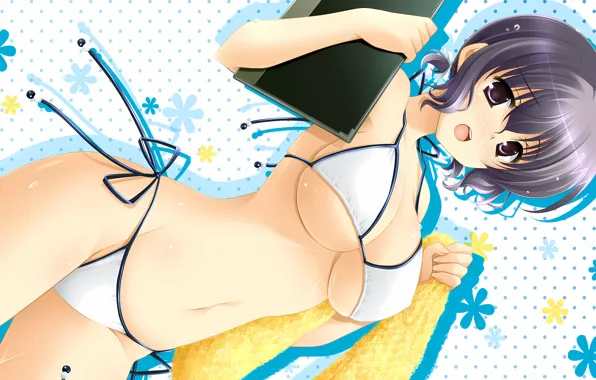 Girl, sexy, wet, cleavage, boobs, anime, beautiful, short hair