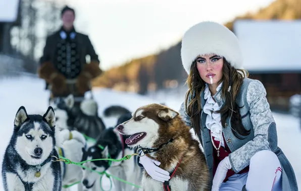 Картинка девушка, собака, хаски