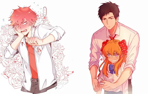 Девушка, аниме, арт, пара, парни, Gekkan Shoujo Nozaki-kun, Нозаки автор сёдзе-манги