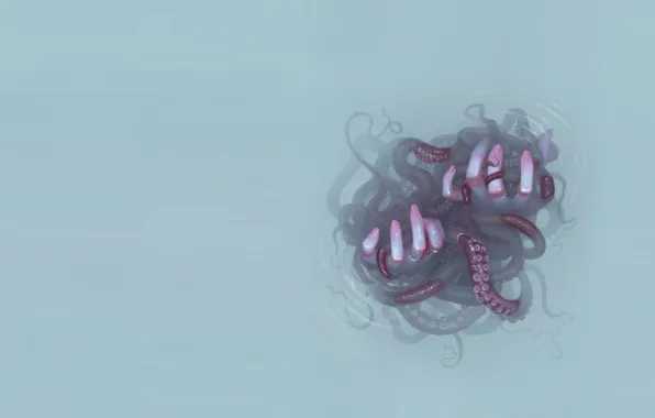 Картинка осьминог, пальцы, серый фон, присоски, жуть, щупальцы