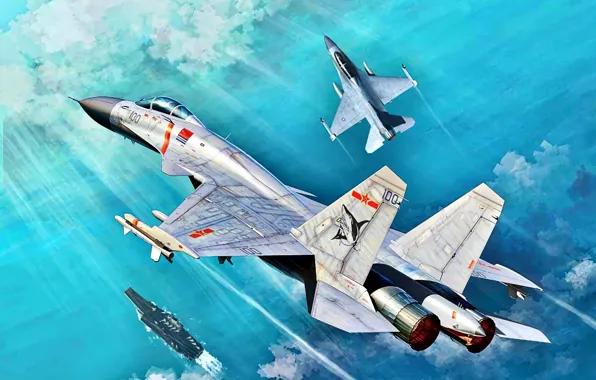 Картинка Китай, авианосец, F-16, палубный истребитель, Shenyang, J-15