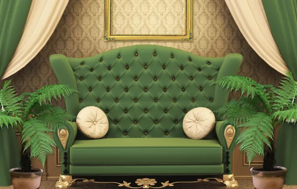 Картинка диван, растение, подушка, гостиная