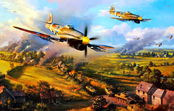 Картинка RAF, 1944, Hawker, Западный фронт, WWII, Фалезский мешок, Typhoon Mk.IB