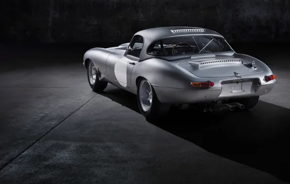 Картинка серый, фон, Jaguar, тень, сзади, стальной, E-Type Lightweight