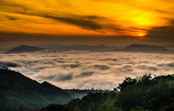 Облака, пейзаж, закат, Шри-Ланка