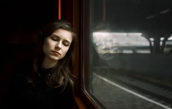Картинка девушка, поезд, окно