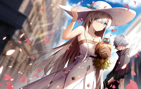 Девушка, лепестки, шляпка, парень, Fate / Grand Order, Судьба великая кампания