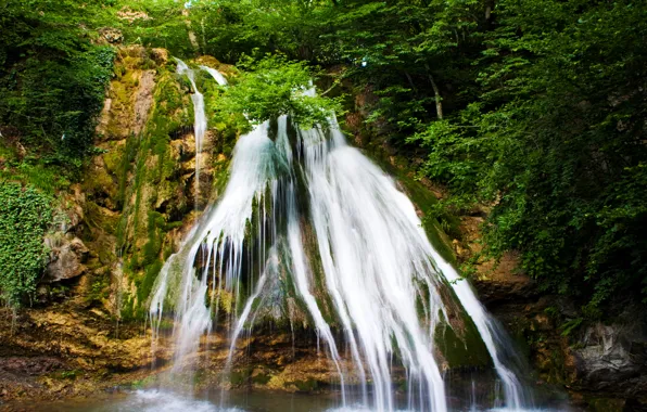 Лес, деревья, скала, камни, водопад, Хорватия, Plitvice Lakes National Park
