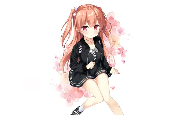 Girl, pink hair, long hair, dress, anime, flowers, beautiful, twintails