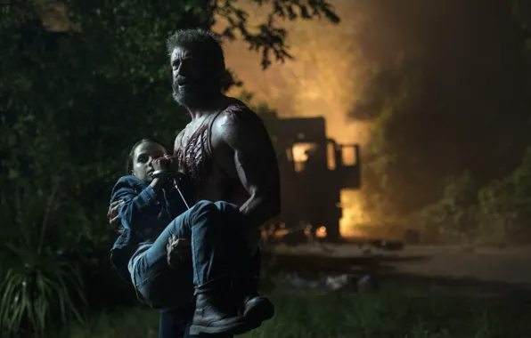 Cinema, fire, flame, girl, blood, Wolverine, Hugh Jackman, X-Men