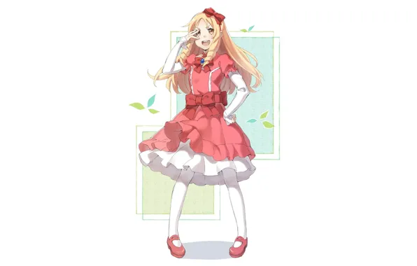Туфельки, белый фон, красное платье, кудри, оборки, красный бант, EroManga-Sensei, Эроманга-Сэнсэй
