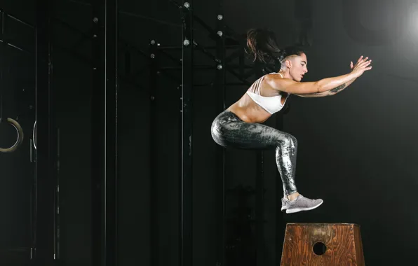 Jump, brunette, fitness