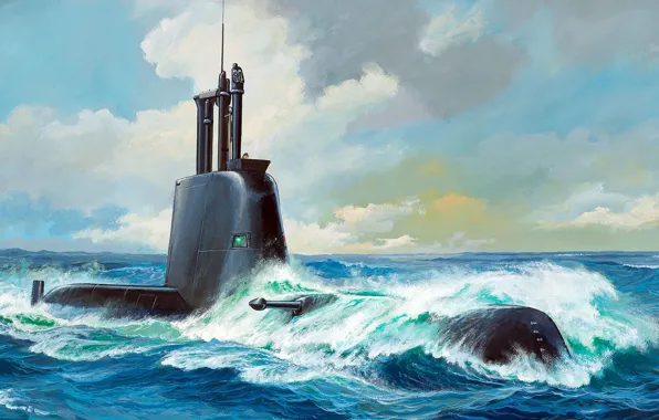 Картинка дизель-электрическая немецкая, Submarine Class 21, Howaldtswerke-Deutsche Werft(HDW), Подводная лодка типа 214