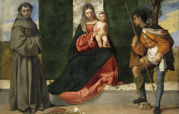 Картинка Titian Vecellio, ок.1510, Мадонна с младенцем, между св.Антонием Падуанским и св.Рохом