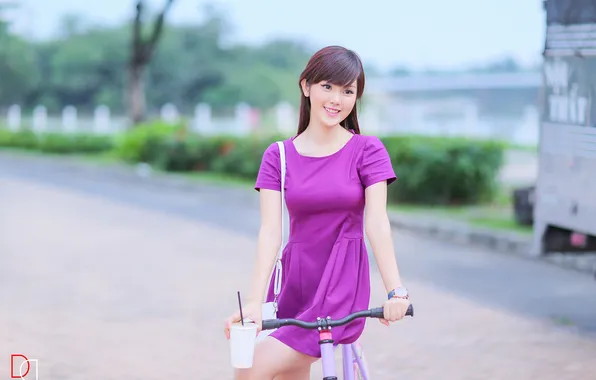Девушка, велосипед, азиатка