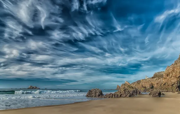 Облака, берег, Франция, горизонт, простор, France, Brittany, Camaret-sur-Mer