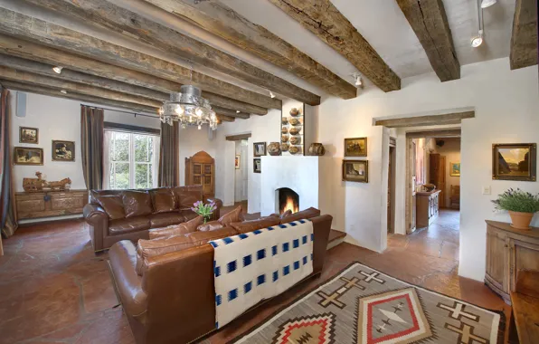 Living room, interior, fireplace, rural style