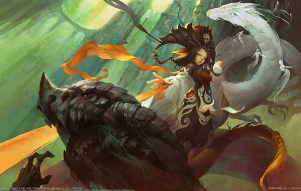 Картинка девушка, дракон, Jian Guan