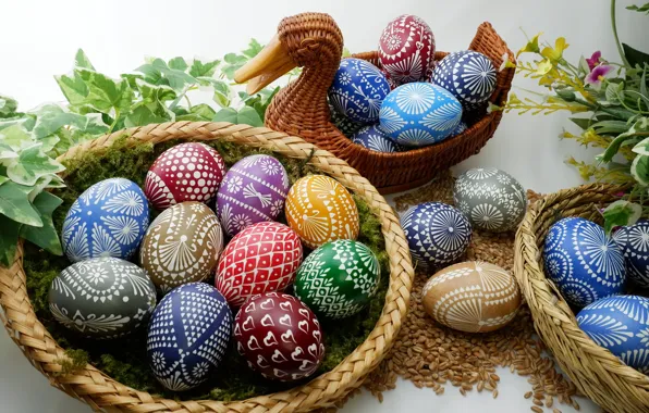 Листья, цветы, праздник, узор, зерно, яйца, весна, Пасха