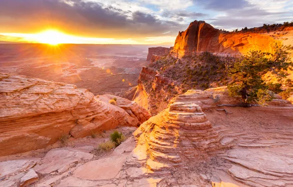 Облака, закат, горы, скалы, Юта, США, Каньонлендс, Canyonsland National Park