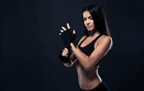 Woman, brunette, gloves, athlete