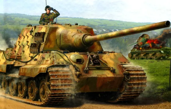 Картинка Рисунок, Jagdpanzer VI, Тяжёлый, Jagdtiger, ПТ САУ, Ausf. B, 12.8cm PaK44, Истребителей танков