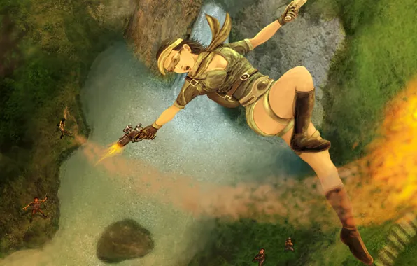 Картинка девушка, пистолеты, игра, арт, Tomb Raider, lara croft, стреляет